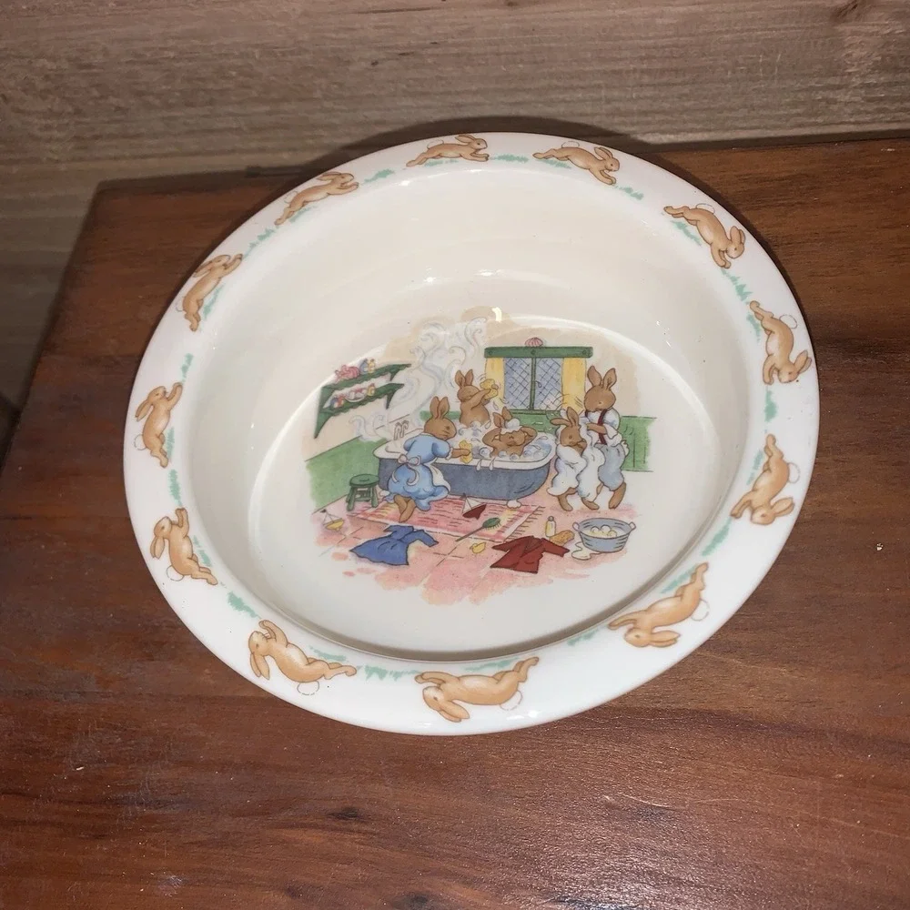 2003 Royal Doulton Bunnykins Baby's Set Bath Time For Bunnies Bowl  & Mug NIB‎